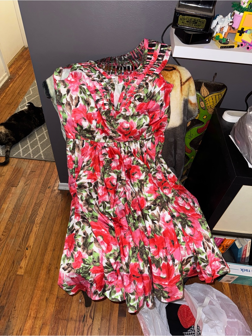 Unique Vintage Pink & Green Floral Dress